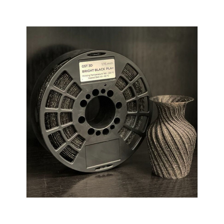 Spīdīgi melns PLA+ diegs (Filament) 1.75mm 1kg